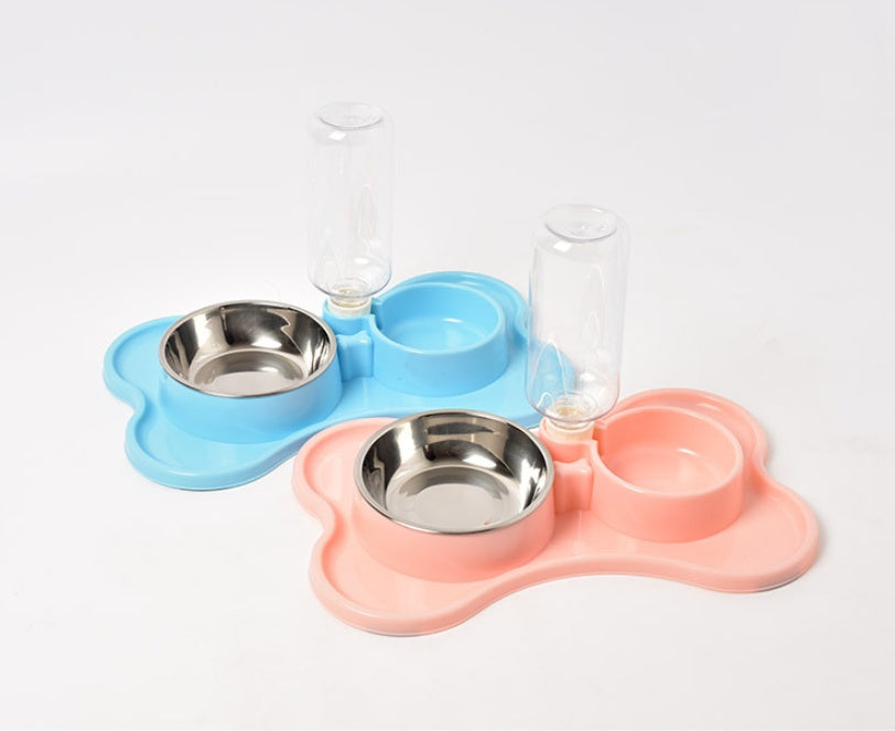 Pet supplies Dog automatic drinking water double bowl Dog double bowl pet food bowl Teddy law bucket pet bowl