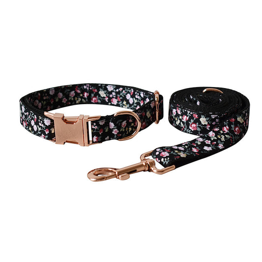 Black Flower Dog And Cat Leash Pet Collar