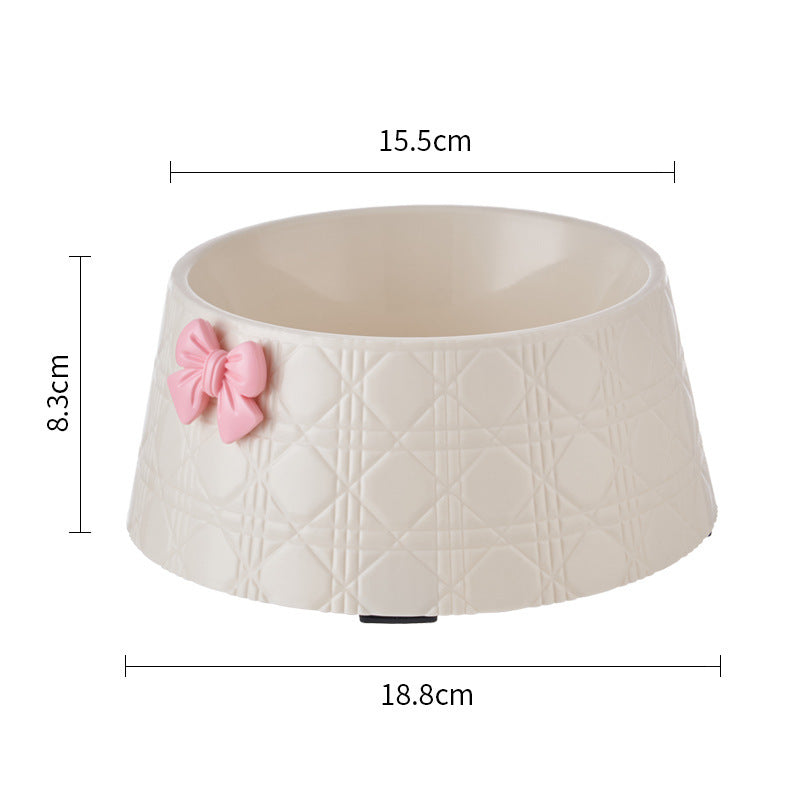 Pet Dog Food Bowls Lovely Bowknot Puppy Feeder Dish Bowl Diamond Pattern Bow Cat Bowl For Water Sweet Princess Pet Feeding Bowls