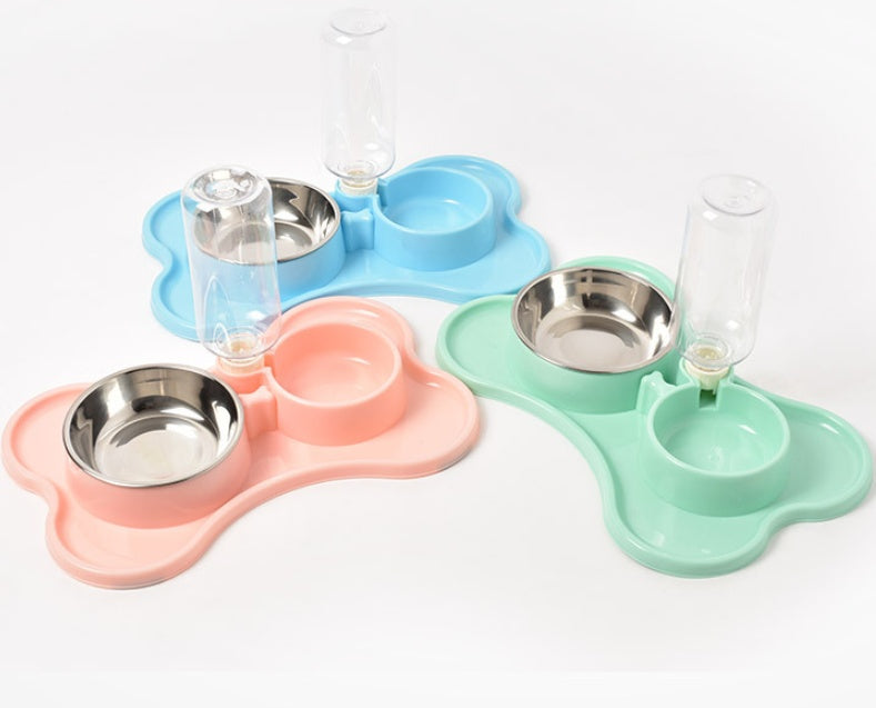 Pet supplies Dog automatic drinking water double bowl Dog double bowl pet food bowl Teddy law bucket pet bowl