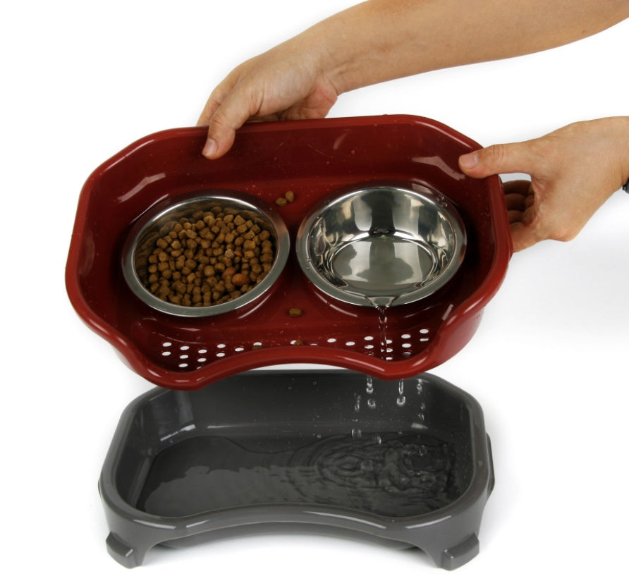 Dog bowl cat bowl pet cat double basin splash-proof neat dog cat rice bowl food bowl stainless steel bowl