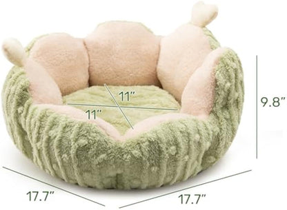 Hollypet Calming Cat Beds For Indoor Cats Cute Cactus Pet Beds Fluffy Puppy Bed Non Slip Extra Small Dog Bed