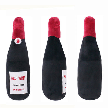 Pet Cats And Dogs Vocal Toys Plush Wine Bottle Chewing Teeth Stick Donut Small