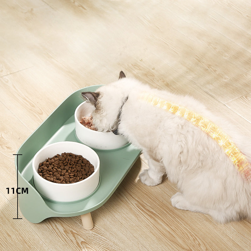 Pet Bowl Tilted Cat Double Bowls Protect Cervical Dog Drinker Food Bowl Dish Adjustable Spill-Proof Cat Feeder Pet Supplies