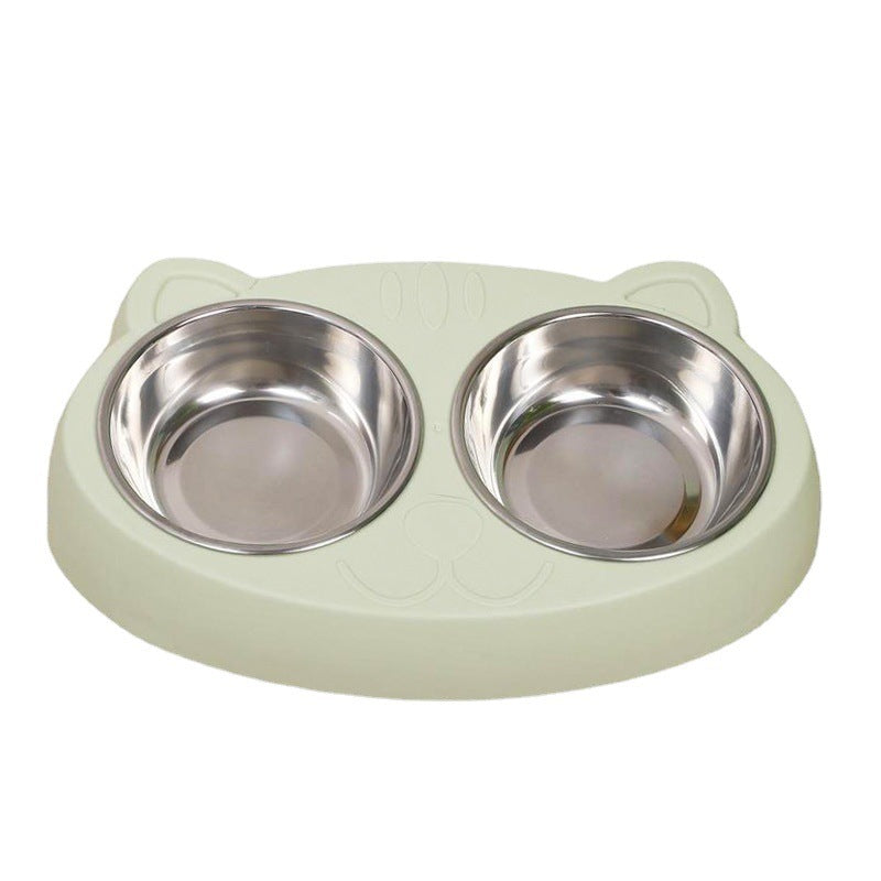 Pet Double Bowls, Stainless Steel Pet Food Bowl Water Bowl With No Spill Plastic Stand, Pet Feeding And Drinking Bowl For Indoor Cats And Dogs