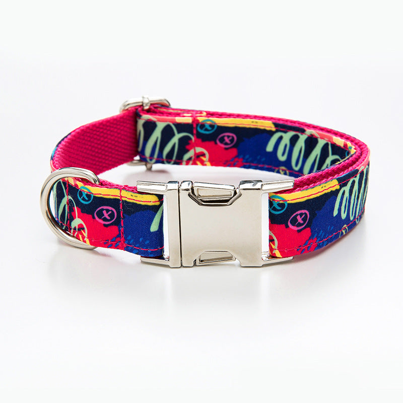 Red Graffiti Pet Collar Traction Rope Set