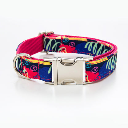 Red Graffiti Pet Collar Traction Rope Set