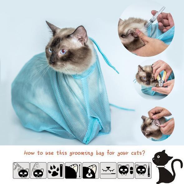 Pet Soft Cat Grooming Bag Adjustable Multifunctional Polyester Cat Washing Shower Mesh Bags Pet Nail Trimming Bags