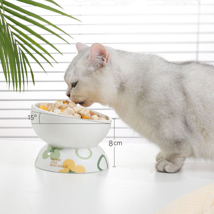 Ceramic High Oblique Mouth Cat Food Bowl