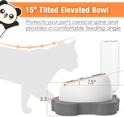 Elevated Dog Cat Bowls Tilted Cat Food And Water Bowl Set Raised Stainless Steel Cat Bowls With Automatic Water Dispenser Bottle For Cats And Small Dogs Kitten Puppy