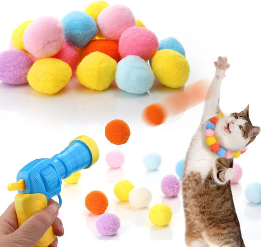 Cat Toy Ball Launcher Gun Cat Fetch Toy Gun Shooter Plush Ball Shooting Gun With 20Pcs Pom Pom Balls  Toys Interactive For Indoor Cats