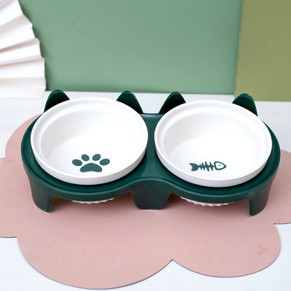 Cat Bowl Ceramic Double Bowl Water Bowl Tall Diagonal Pet Bowl supplies