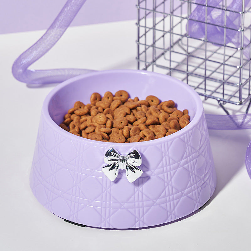 Pet Dog Food Bowls Lovely Bowknot Puppy Feeder Dish Bowl Diamond Pattern Bow Cat Bowl For Water Sweet Princess Pet Feeding Bowls