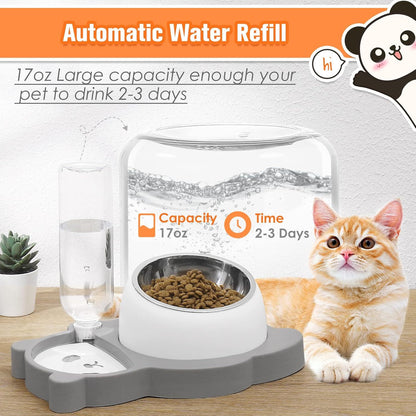 Elevated Dog Cat Bowls Tilted Cat Food And Water Bowl Set Raised Stainless Steel Cat Bowls With Automatic Water Dispenser Bottle For Cats And Small Dogs Kitten Puppy