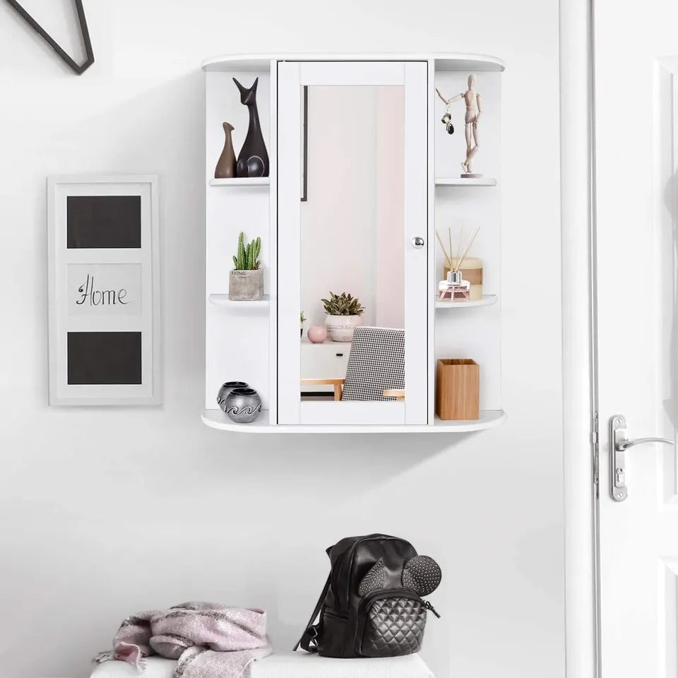 Medicine Cabinet Wall-Mounted Bath Bathroom Cabinet w/ Mirror Home Decor White