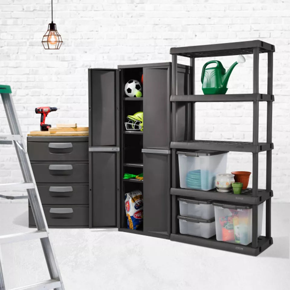 Sterilite 4 Shelf Cabinet Plastic Storage Shelving Unit Home Office Organization